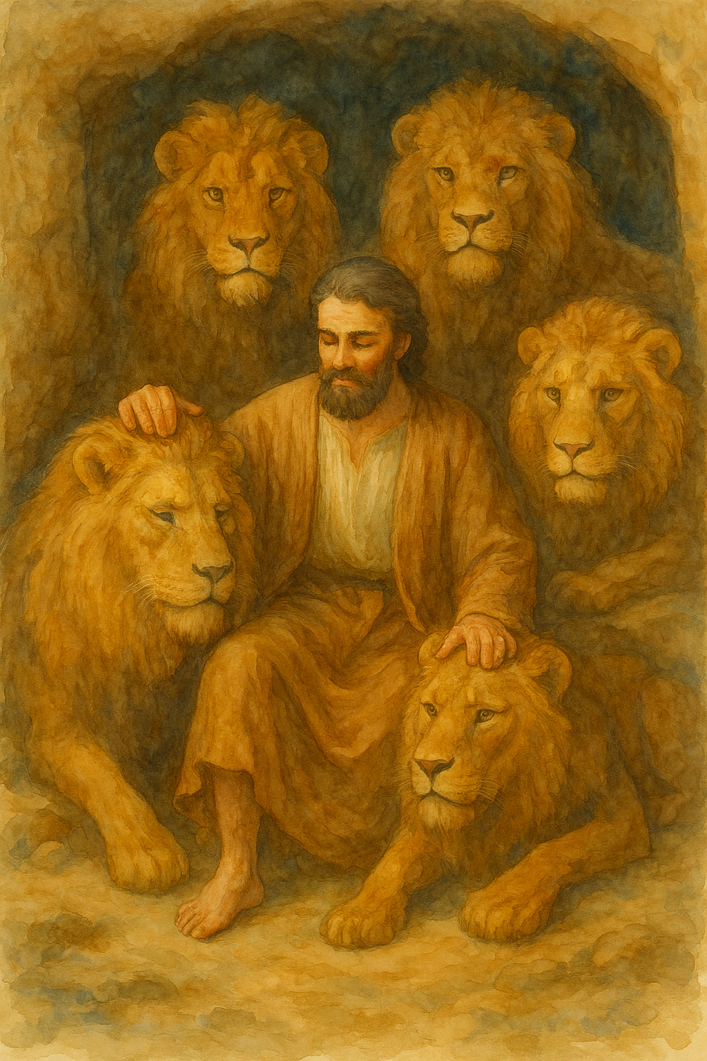 Daniel in the Den - Watercolor - Scriptures Illustrated