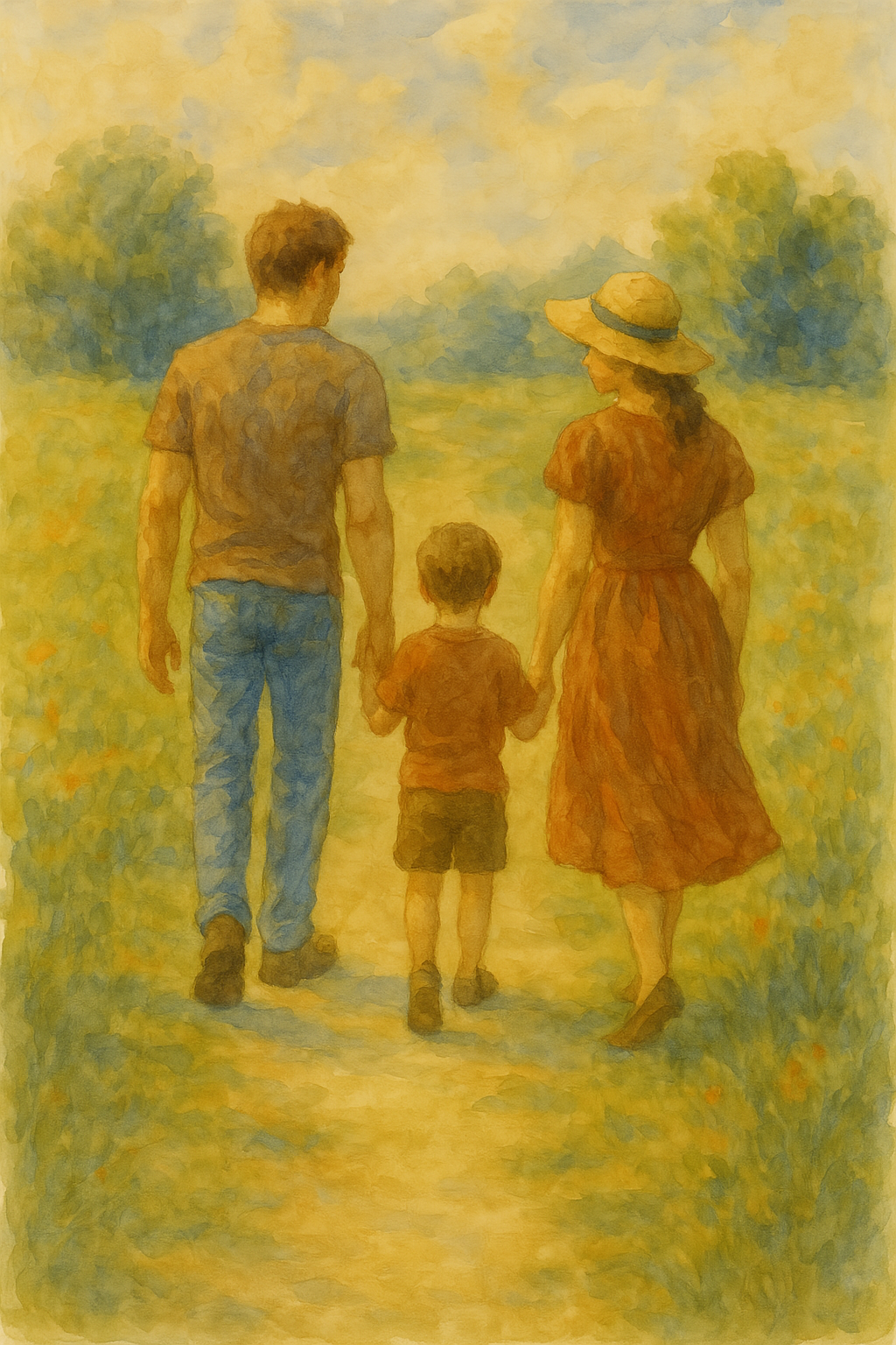 Family Walk - Watercolor - Scriptures Illustrated