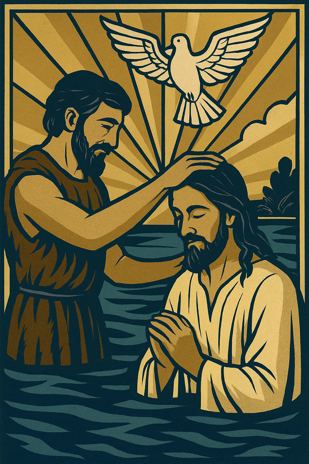 Jesus Baptized - Art Deco - Scriptures Illustrated