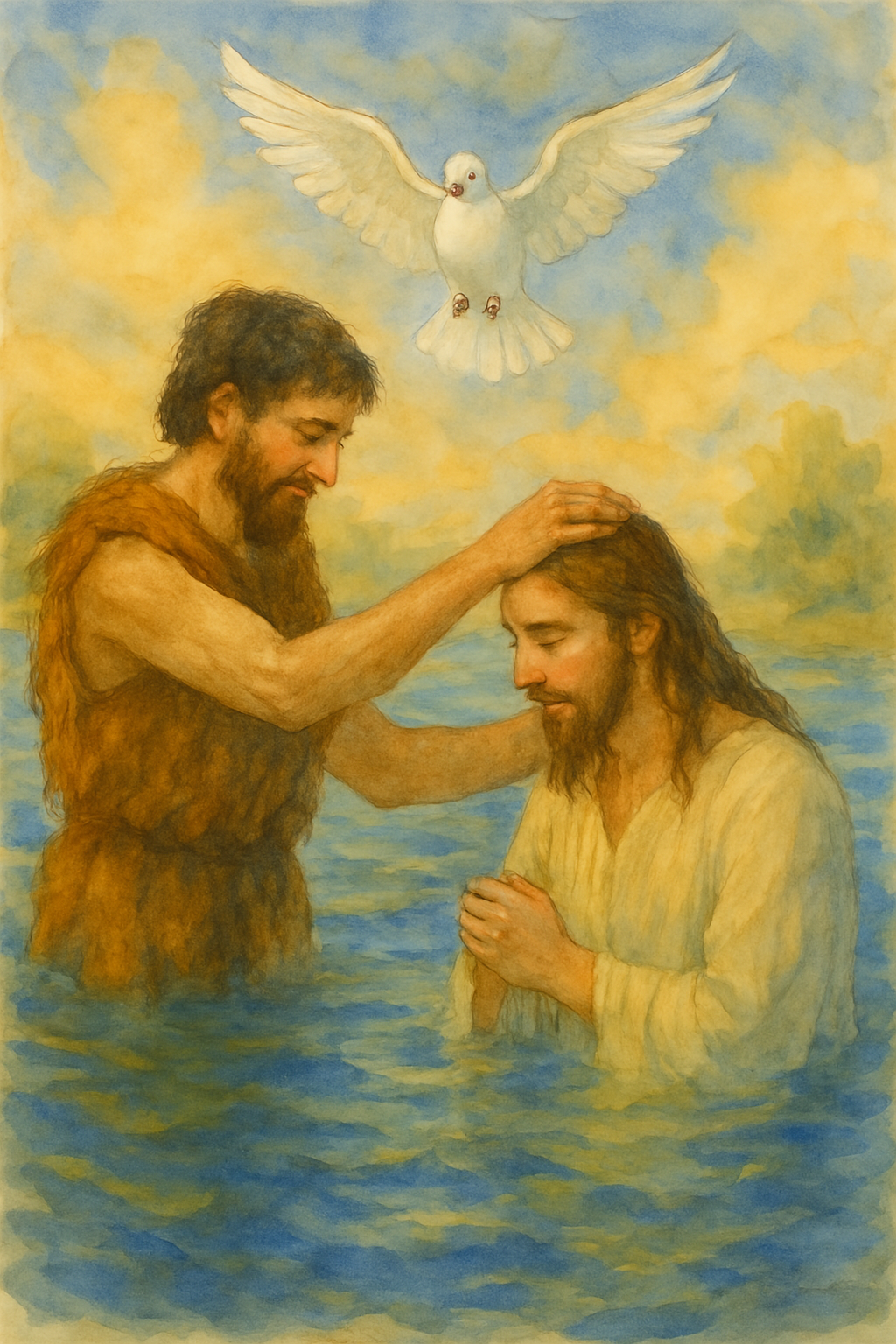 Jesus Baptized - Watercolor - Scriptures Illustrated