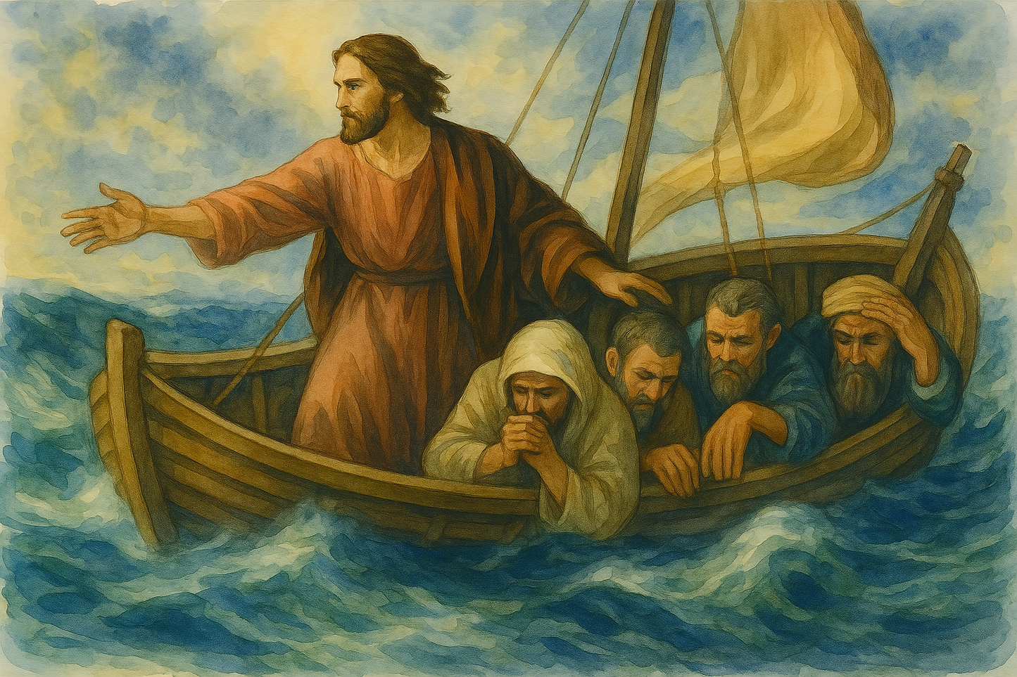 Jesus Calmed - Watercolor - Scriptures Illustrated