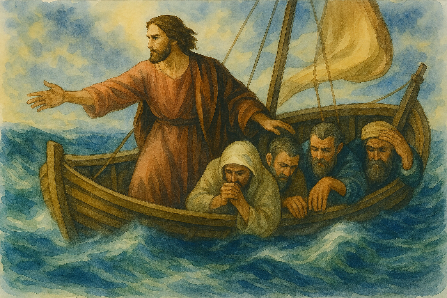Jesus Calmed - Watercolor - Scriptures Illustrated