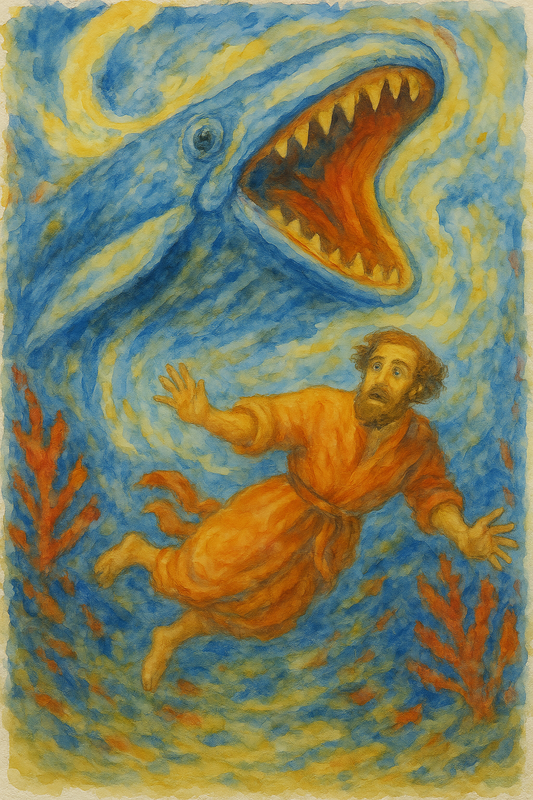 Jonah Pursued - Watercolor - Scriptures Illustrated