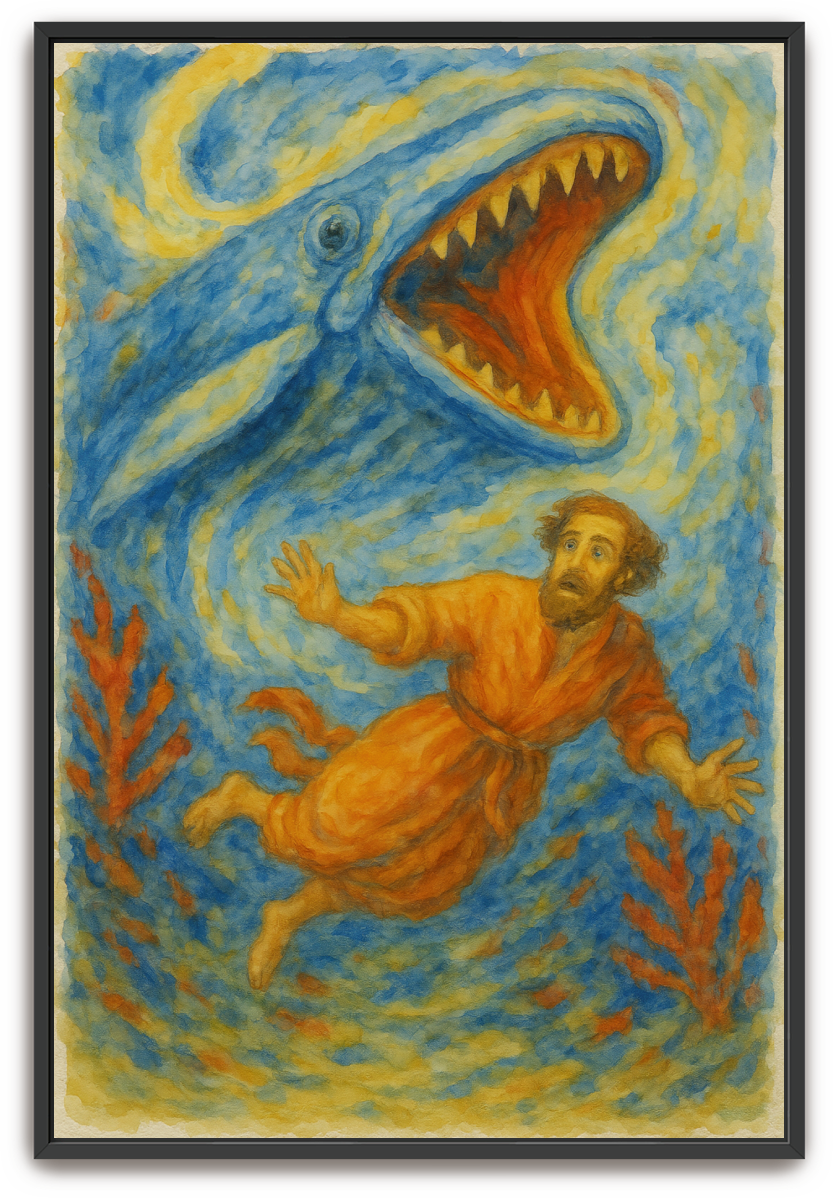 Jonah Pursued - Watercolor - Scriptures Illustrated