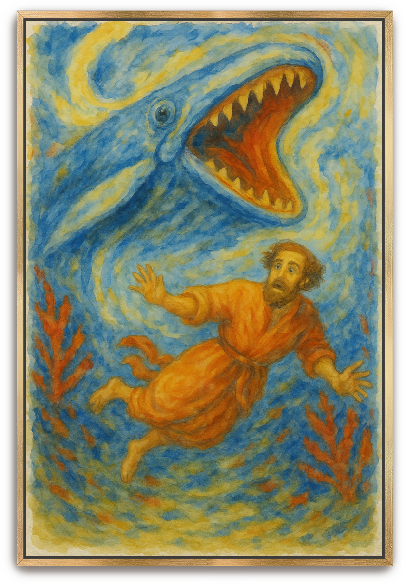 Jonah Pursued - Watercolor - Scriptures Illustrated