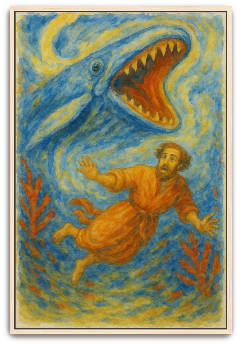 Jonah Pursued - Watercolor - Scriptures Illustrated