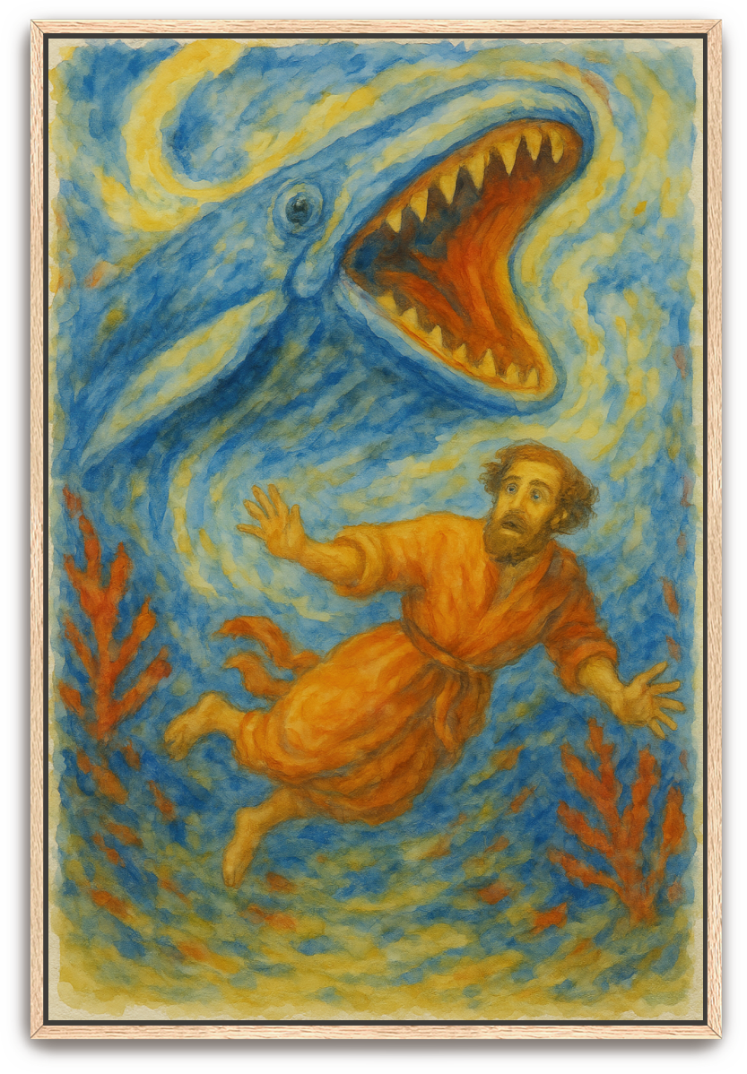 Jonah Pursued - Watercolor - Scriptures Illustrated