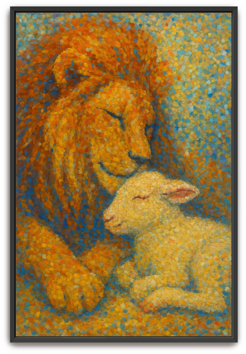 Lion and Lamb - Pointillism - Scriptures Illustrated