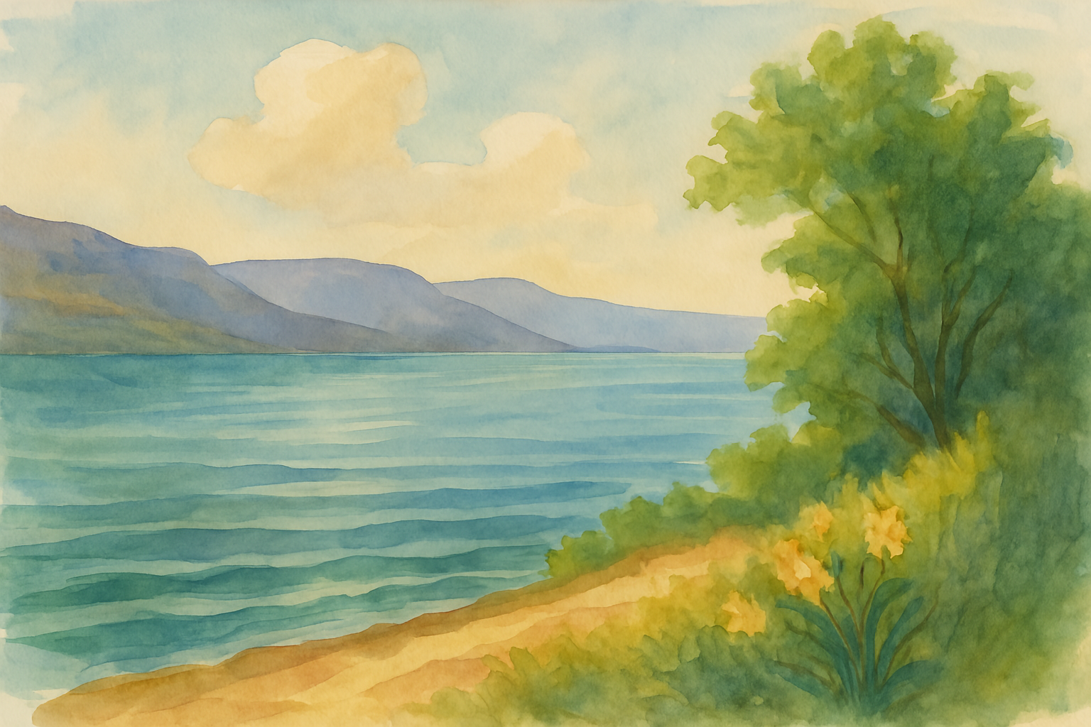 Sea of Galilee - Watercolor 2 - Scriptures Illustrated